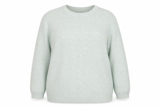 Bonmarché Women Green Size 18 Pointelle Crew Neck Knit Jumper