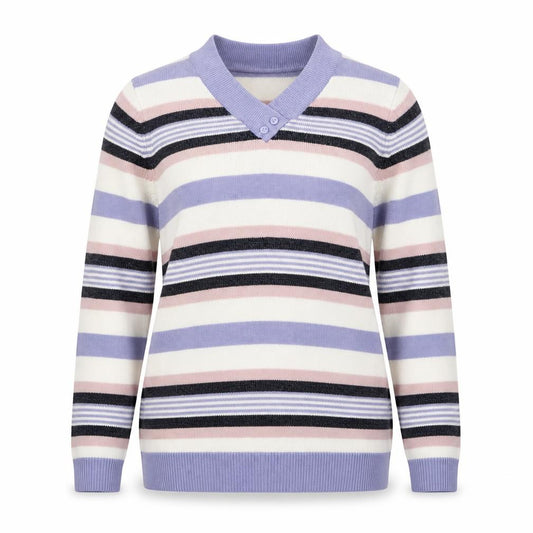 Isle Essentials Women’s Lilac Stripe Henley Jumper UK 14-16 Acrylic