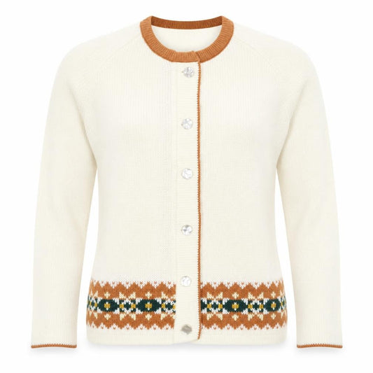 Prora Women's Ivory Fair Isle Orlon Knit Cardigan UK 14 Vintage