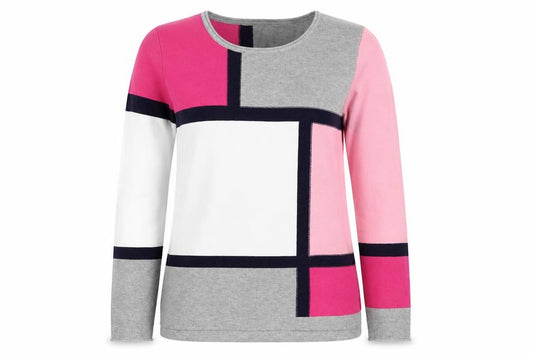 Alison Sheri Women’s Multicolour L Geometric Cotton Knit Pullover