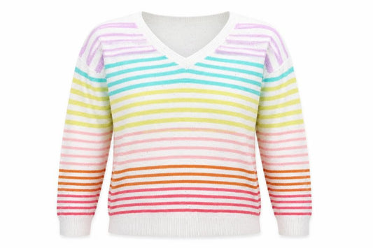 Next Women’s Multicoloured Striped Sequin V-Neck Cotton Jumper M
