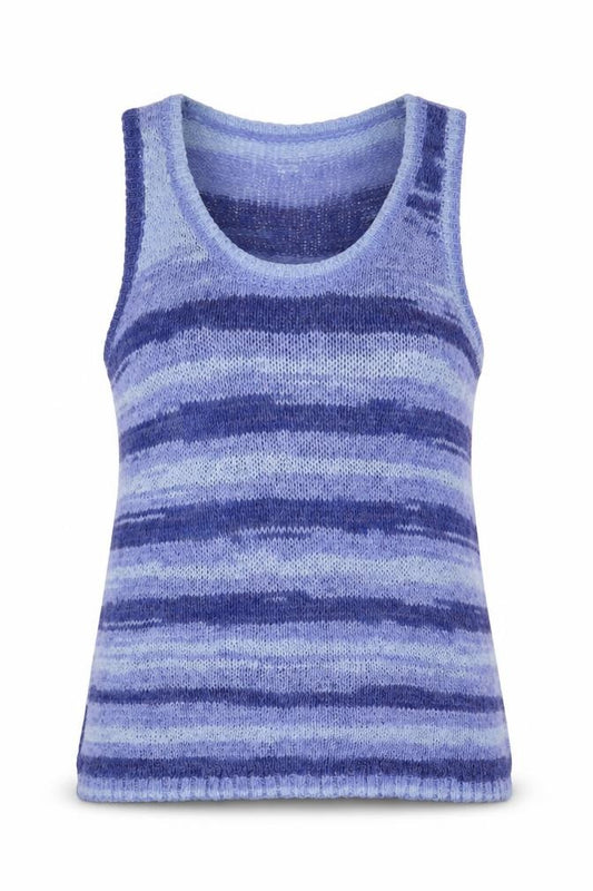 Zara Women Blue Striped Sleeveless High Neck Knit Tank Top Size S