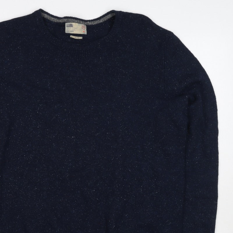 WITS Mens Blue M Slim Crew Neck Fleck Knit Pullover Jumper