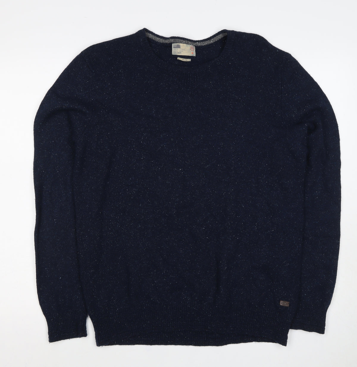 WITS Mens Blue M Slim Crew Neck Fleck Knit Pullover Jumper