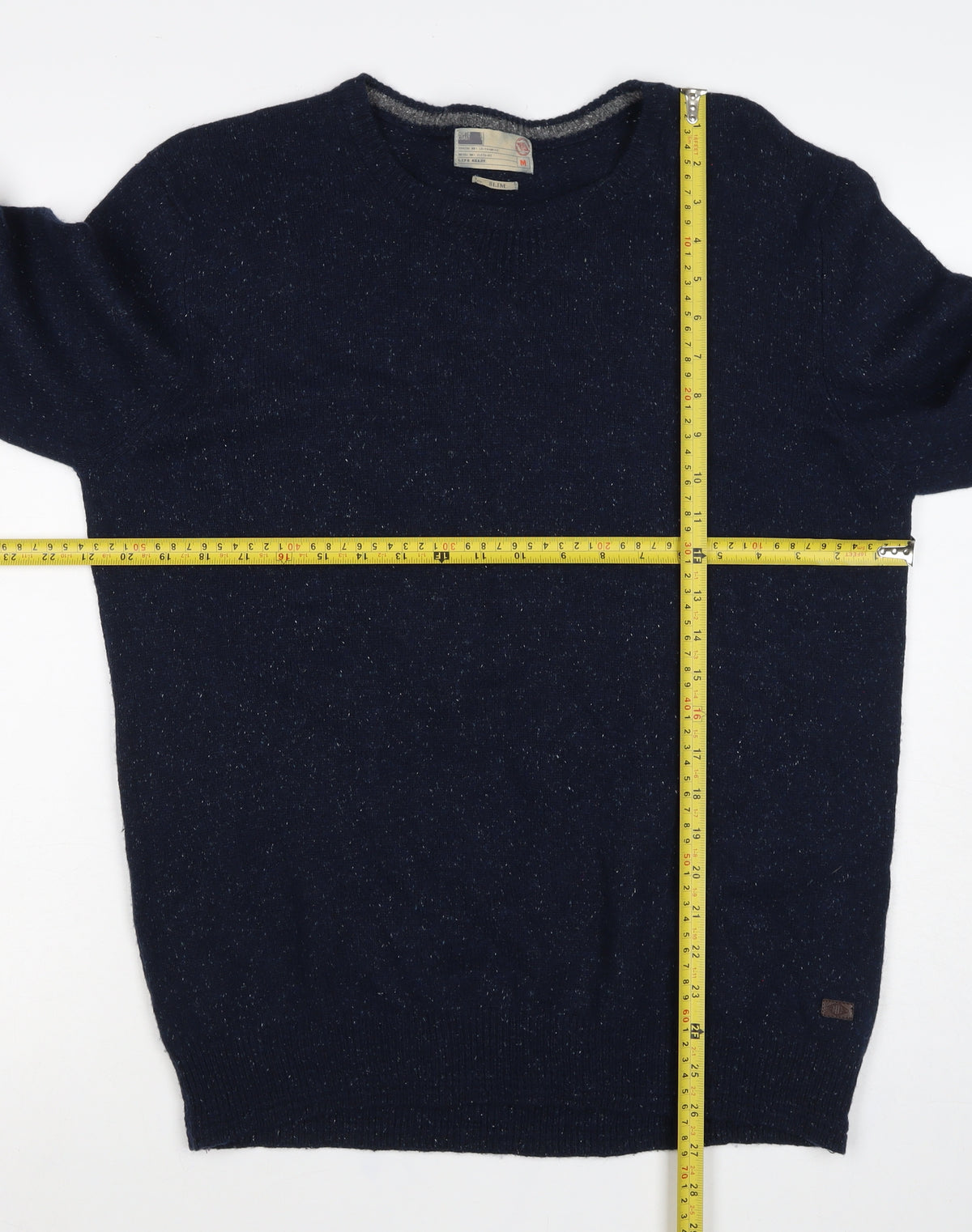 WITS Mens Blue M Slim Crew Neck Fleck Knit Pullover Jumper