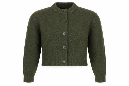 Zara Women Green Wool Blend High Neck Button Cardigan UK 12