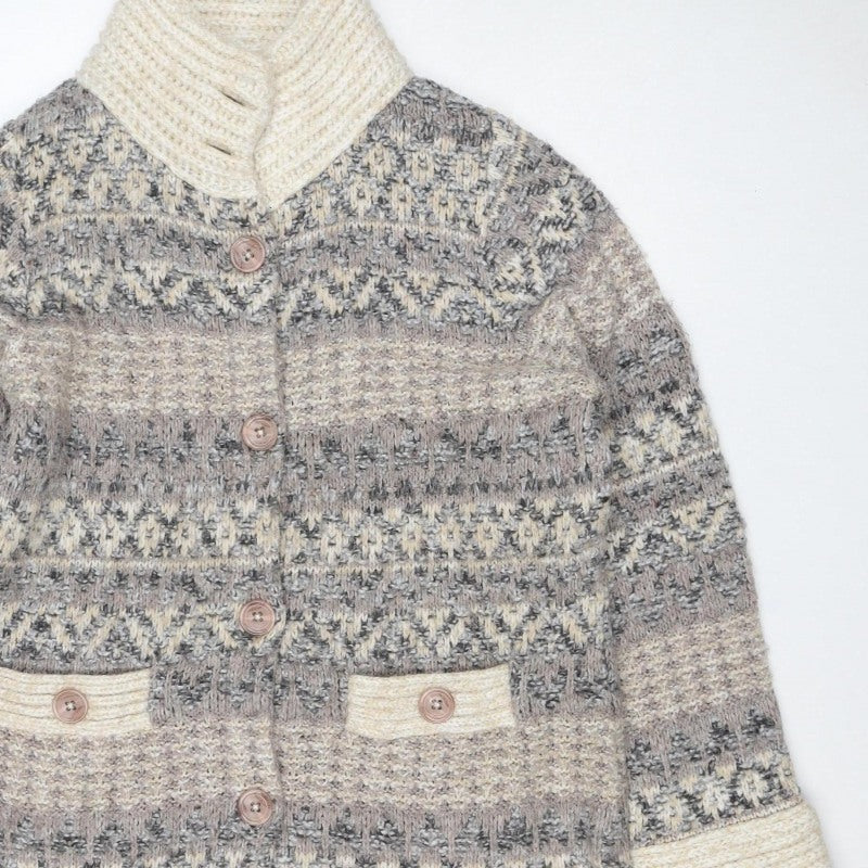 Per Una Women’s Grey XL Aztec Chunky Knit Button Cardigan