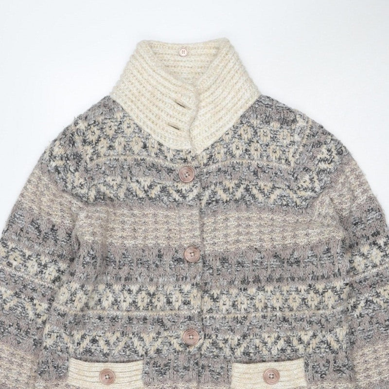 Per Una Women’s Grey XL Aztec Chunky Knit Button Cardigan