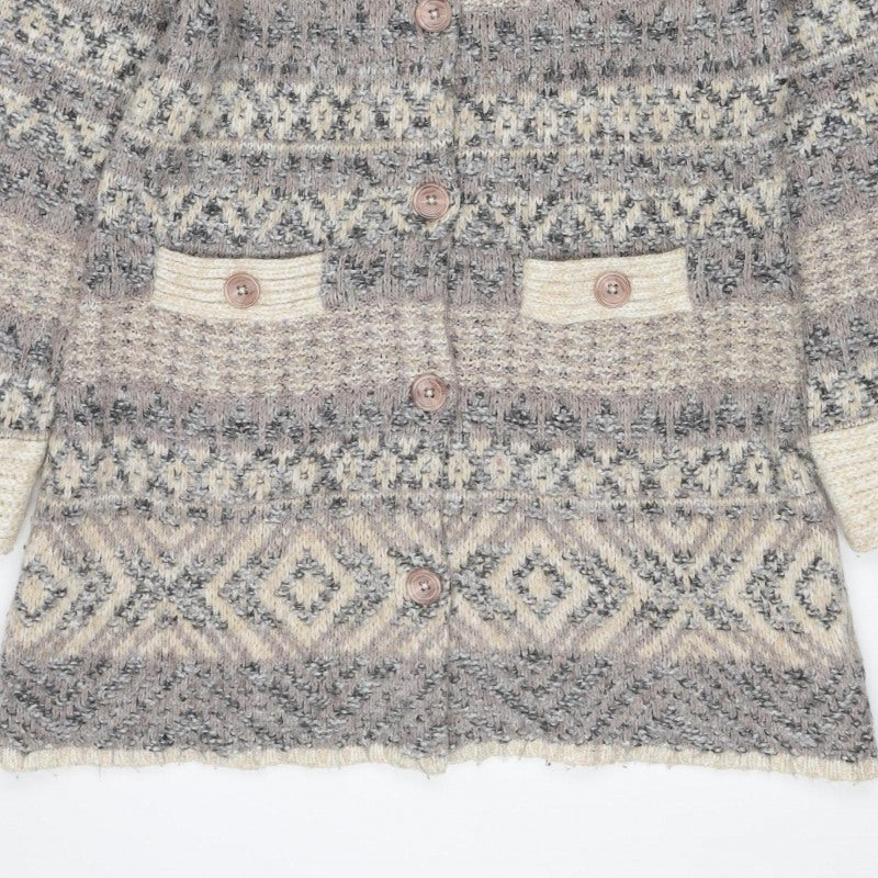 Per Una Women’s Grey XL Aztec Chunky Knit Button Cardigan