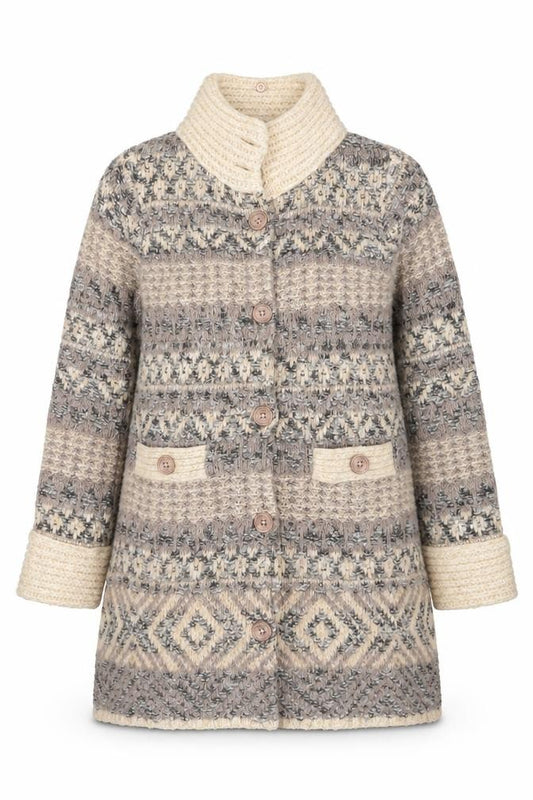 Per Una Women’s Grey XL Aztec Chunky Knit Button Cardigan