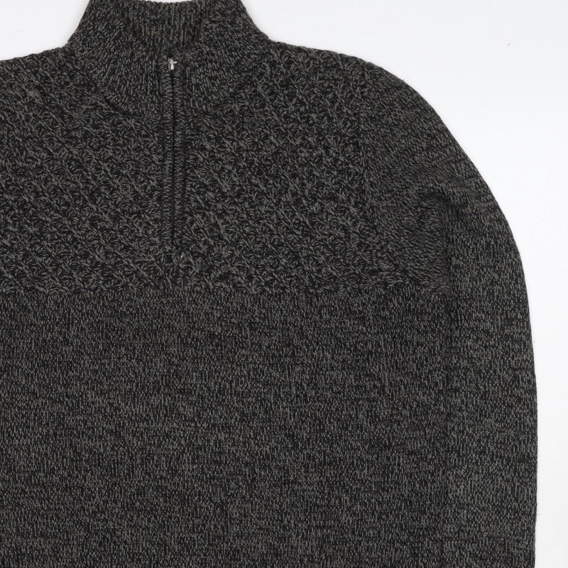 Threadbare Men’s Grey L 1/4 Zip Cable Knit Pullover Jumper