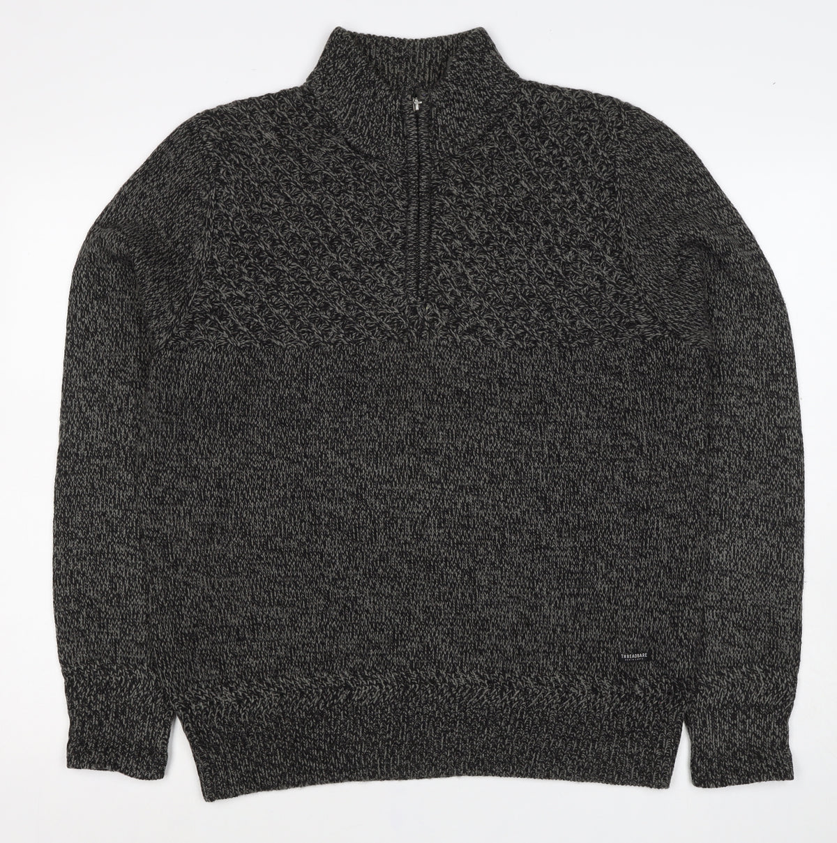 Threadbare Men’s Grey L 1/4 Zip Cable Knit Pullover Jumper