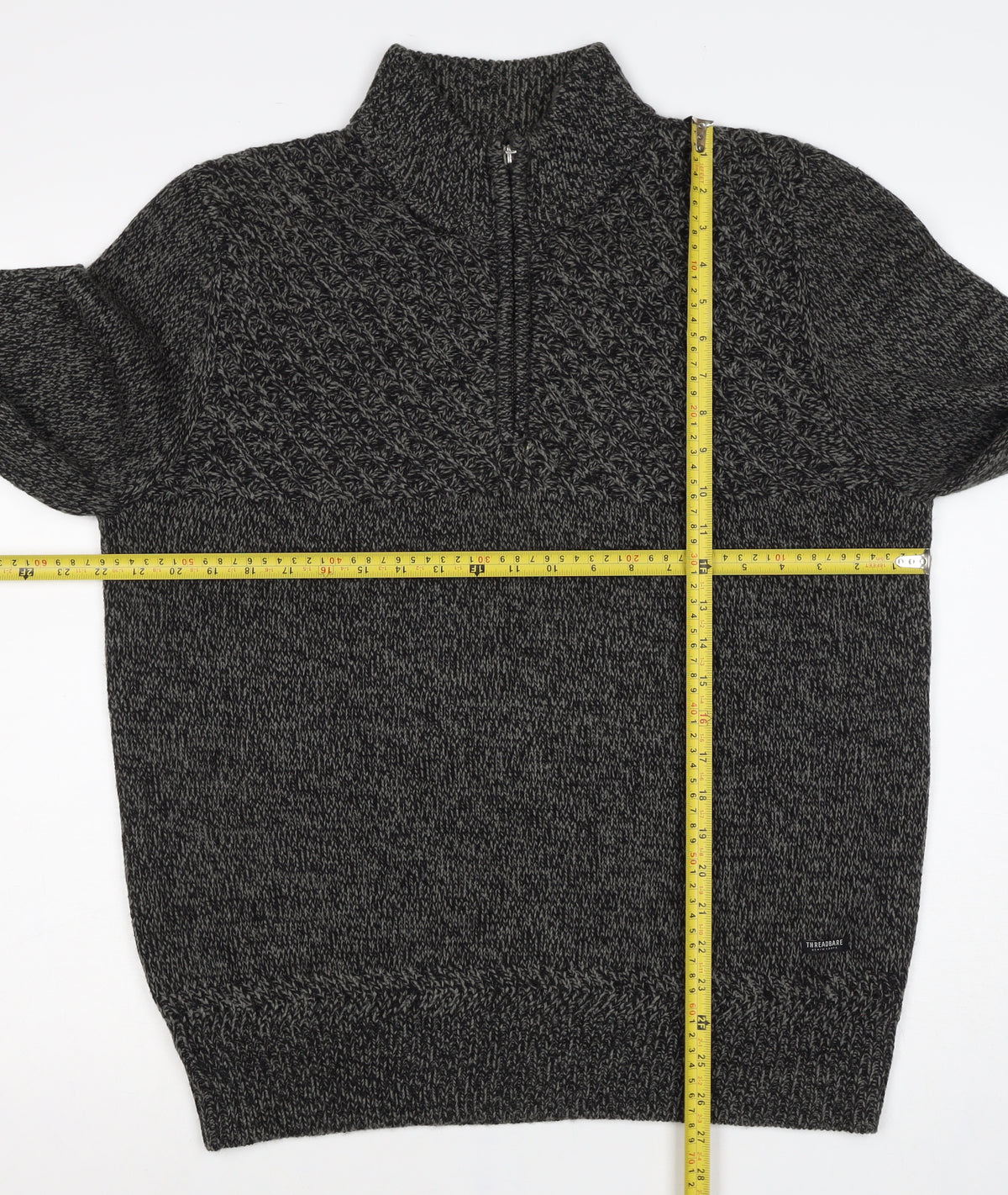 Threadbare Men’s Grey L 1/4 Zip Cable Knit Pullover Jumper
