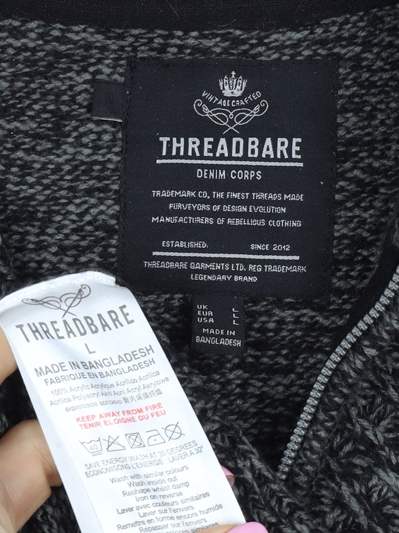 Threadbare Men’s Grey L 1/4 Zip Cable Knit Pullover Jumper