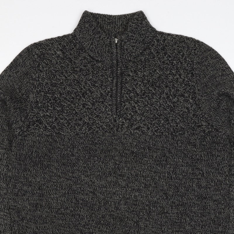 Threadbare Men’s Grey L 1/4 Zip Cable Knit Pullover Jumper