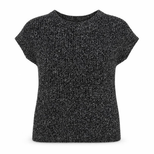 Hobbs Women’s Black Marled Chunky Knit Short Sleeve Jumper UK 8