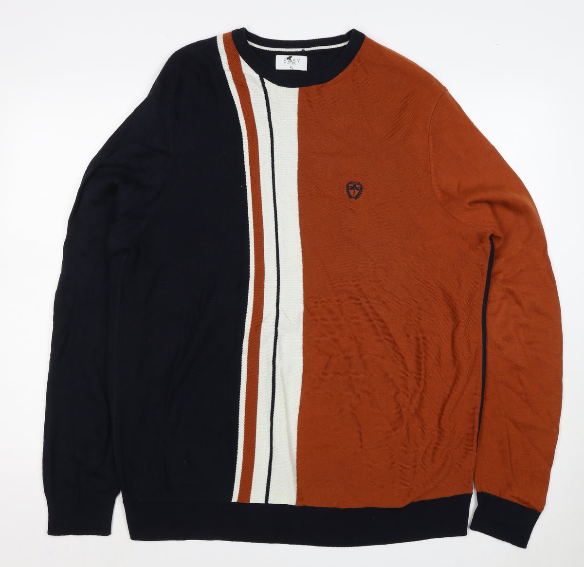 Easy Milano Men’s XL Black Rust Striped Crew Neck Acrylic Jumper