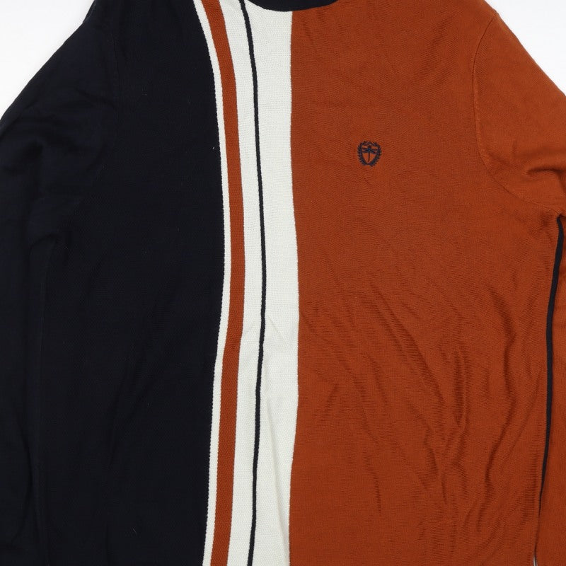 Easy Milano Men’s XL Black Rust Striped Crew Neck Acrylic Jumper