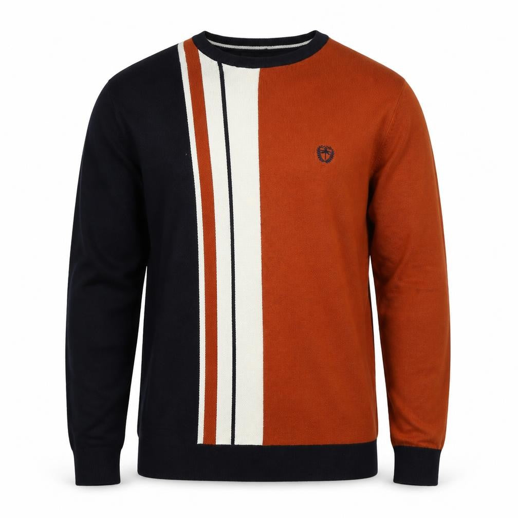 Easy Milano Men’s XL Black Rust Striped Crew Neck Acrylic Jumper