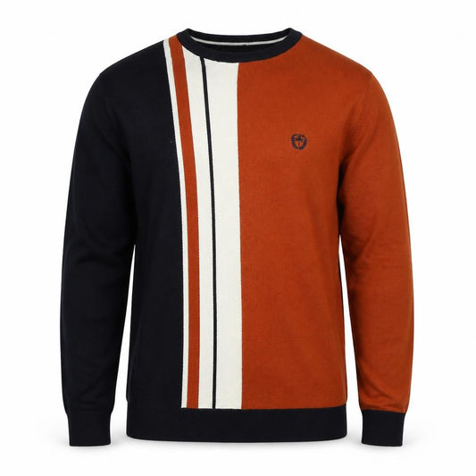 Easy Milano Men’s XL Black Rust Striped Crew Neck Acrylic Jumper