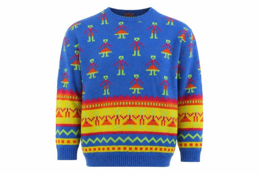 Ragazza Men’s Blue Small Geometric Knit Crew Neck Pullover Jumper