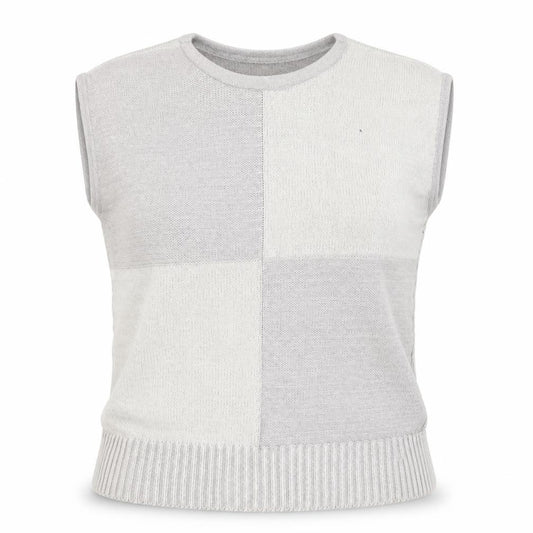 St Michael Women's Grey UK 16 Basic Knit Colourblock Cap Sleeve Top
