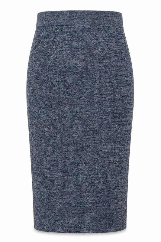 Cabi Women Blue Marled XS Midi Straight Pencil Knit Skirt Stretch