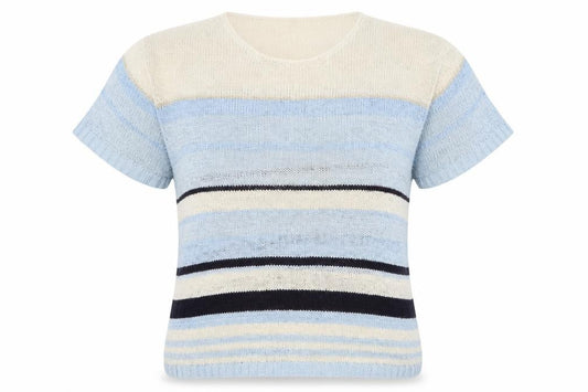 The Collection Women Blue Striped Knit T-Shirt Size 20 Short Sleeve