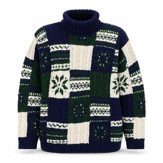 Jones New York Sport Women Blue S Ramie Cotton Fair Isle Roll Neck Jumper