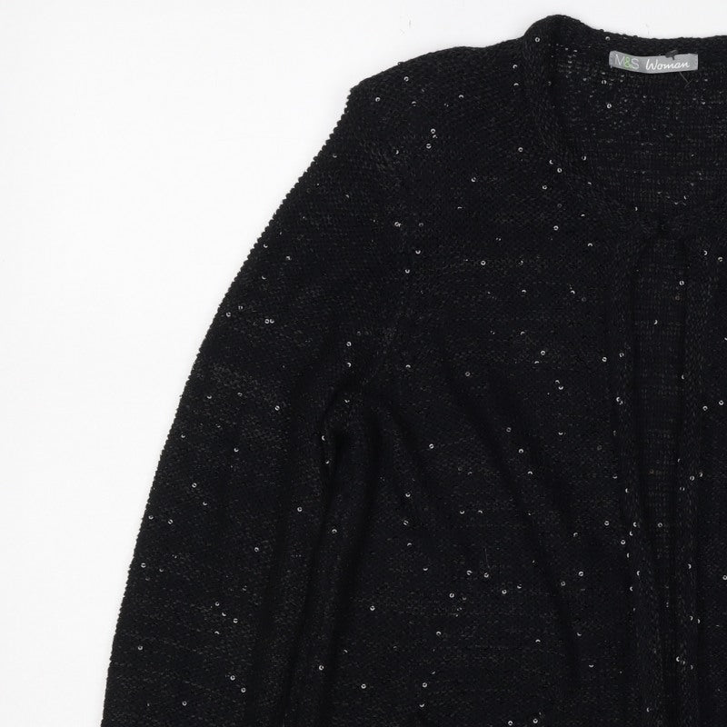 Marks & Spencer Women Black UK 14 Sequin Open Knit Cardigan