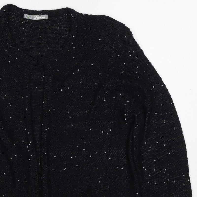 Marks & Spencer Women Black UK 14 Sequin Open Knit Cardigan