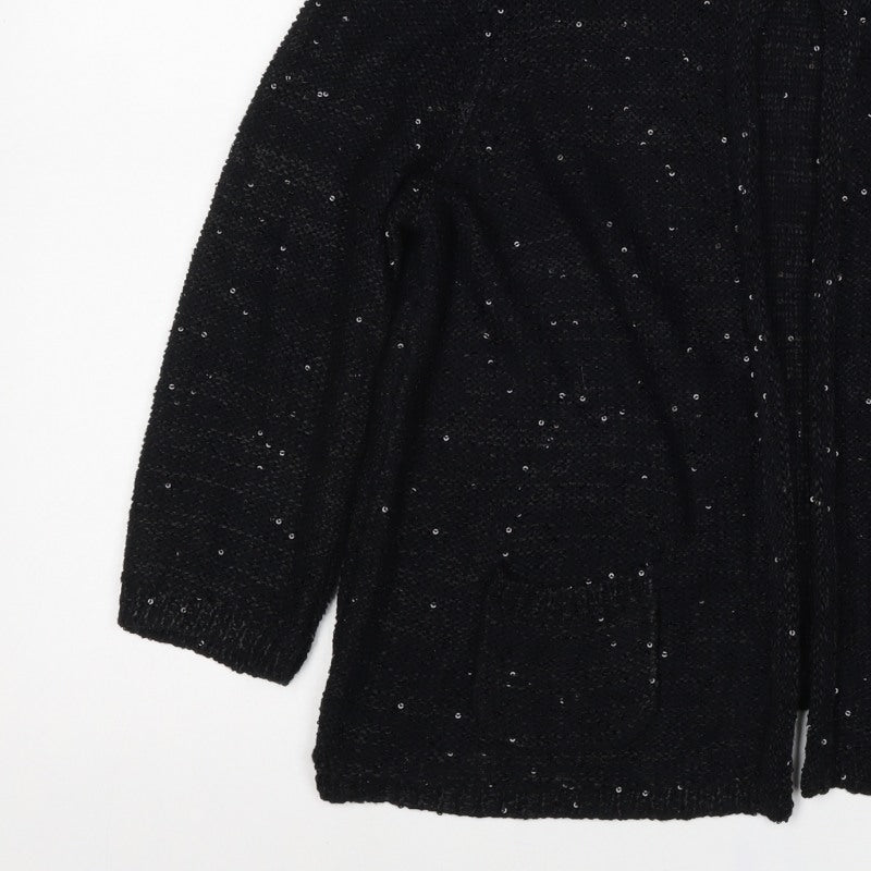 Marks & Spencer Women Black UK 14 Sequin Open Knit Cardigan