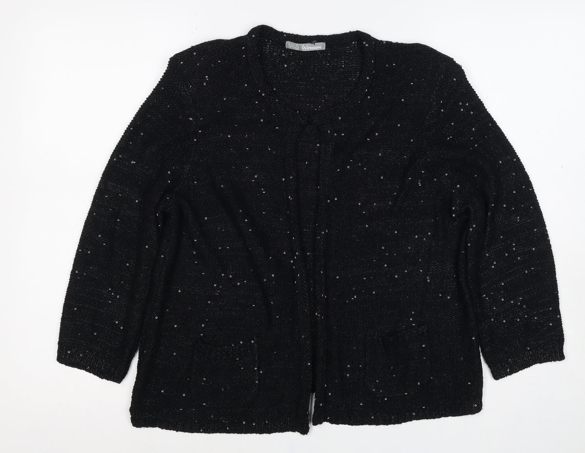 Marks & Spencer Women Black UK 14 Sequin Open Knit Cardigan