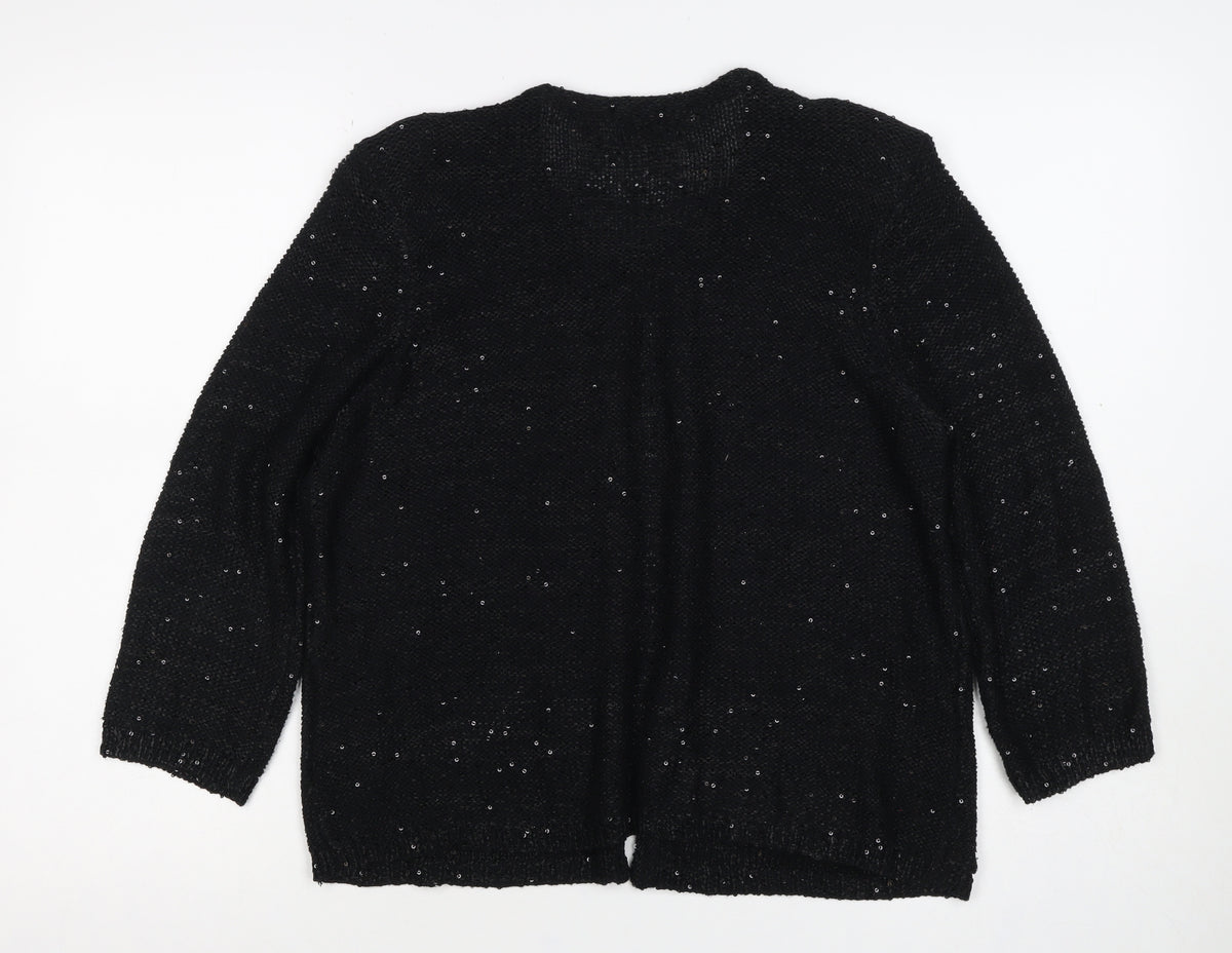 Marks & Spencer Women Black UK 14 Sequin Open Knit Cardigan