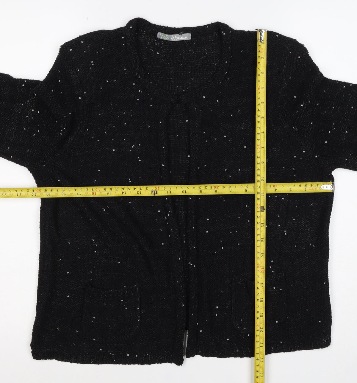 Marks & Spencer Women Black UK 14 Sequin Open Knit Cardigan