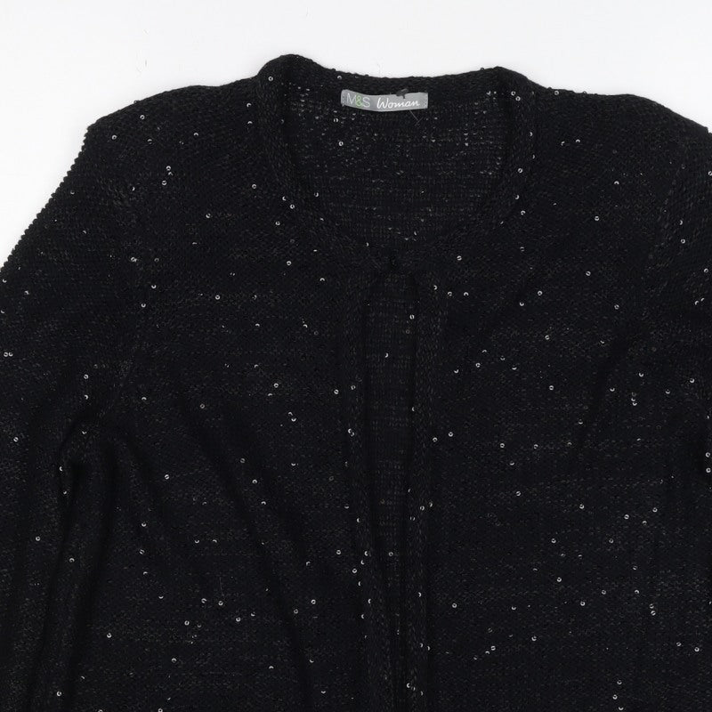 Marks & Spencer Women Black UK 14 Sequin Open Knit Cardigan