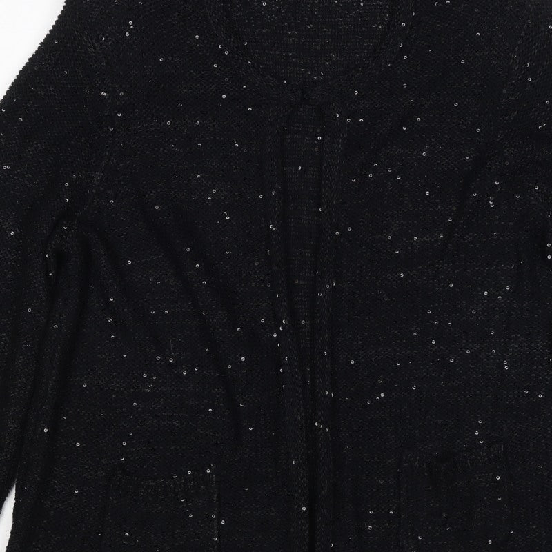 Marks & Spencer Women Black UK 14 Sequin Open Knit Cardigan