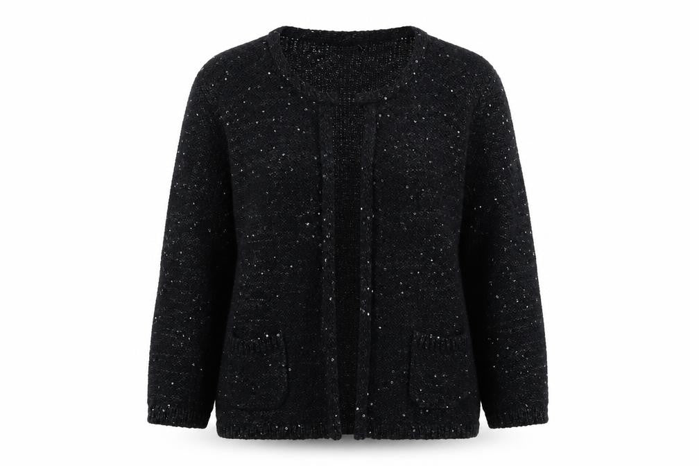 Marks & Spencer Women Black UK 14 Sequin Open Knit Cardigan