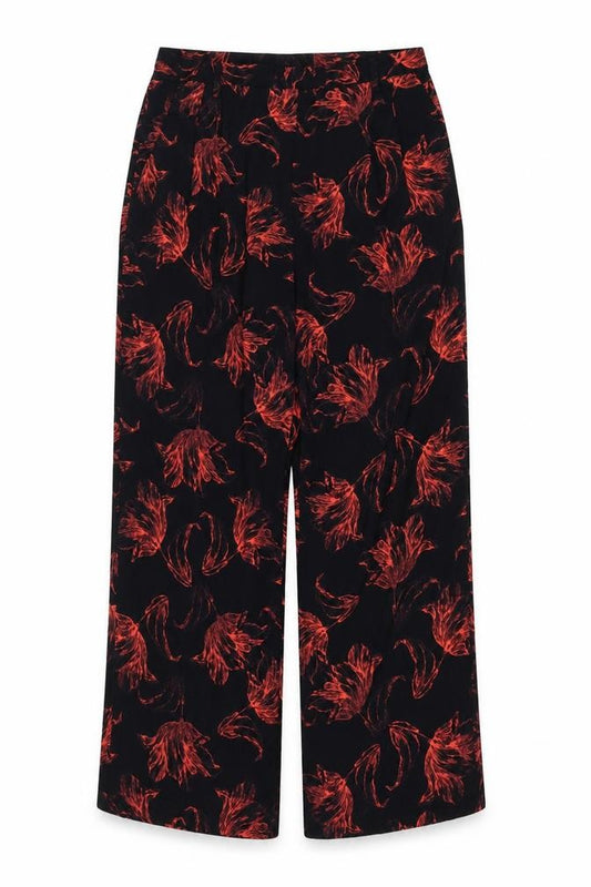 Next Women’s Black Red Floral Wide-Leg Trousers UK 18 Long