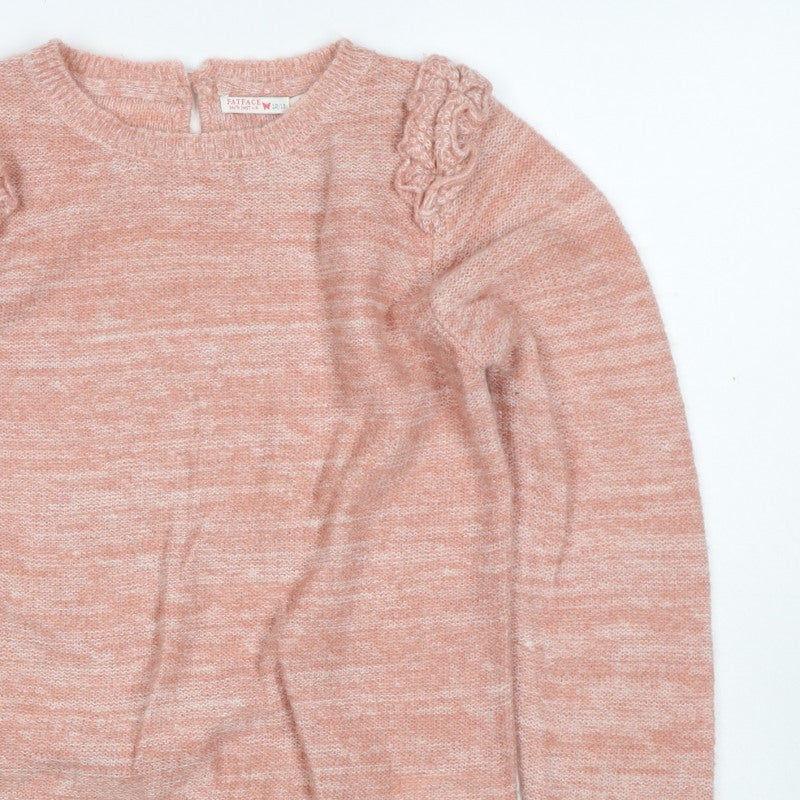 FatFace Girls Pink 12-13 Years Ruffle Knit Pullover Jumper