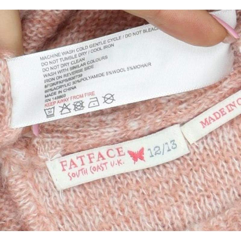 FatFace Girls Pink 12-13 Years Ruffle Knit Pullover Jumper
