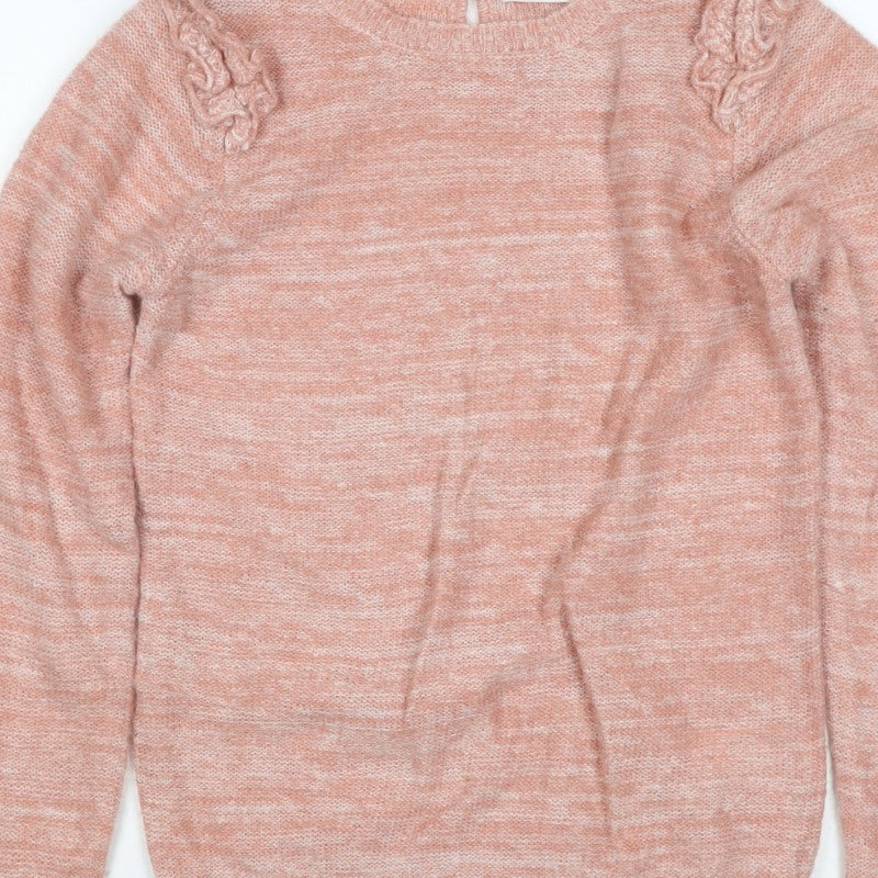 FatFace Girls Pink 12-13 Years Ruffle Knit Pullover Jumper