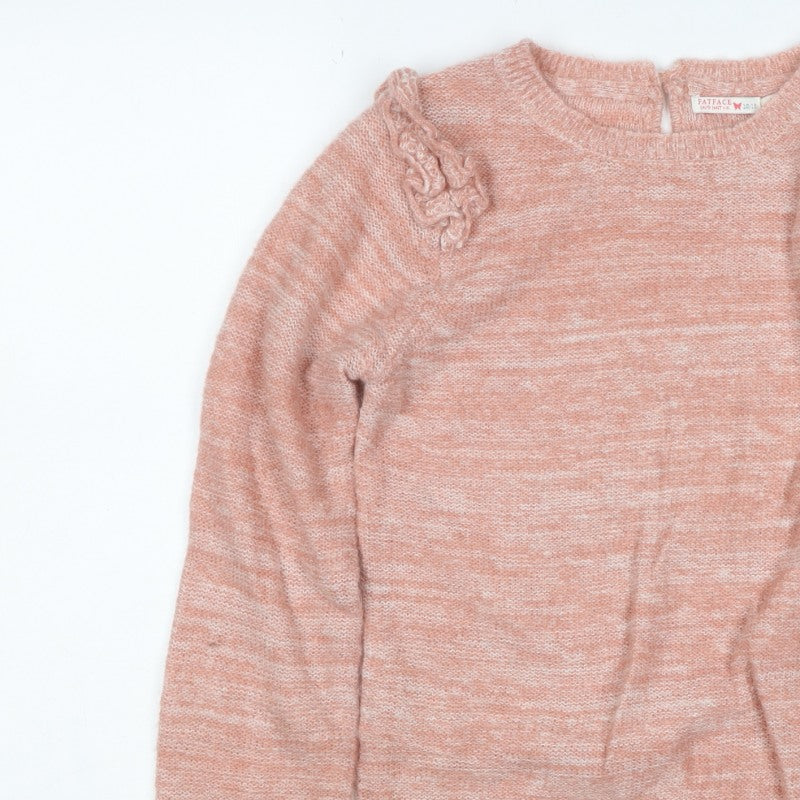 FatFace Girls Pink 12-13 Years Ruffle Knit Pullover Jumper