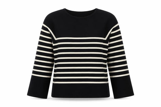 Uniqlo Women Black Ivory Stripe Long Sleeve Basic Cotton T-Shirt M