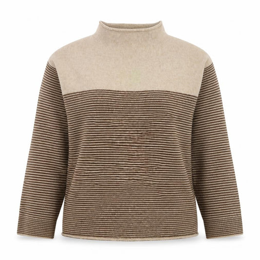 Celtic & Co. Women’s Beige Brown Striped Wool Mock Neck Jumper Size L
