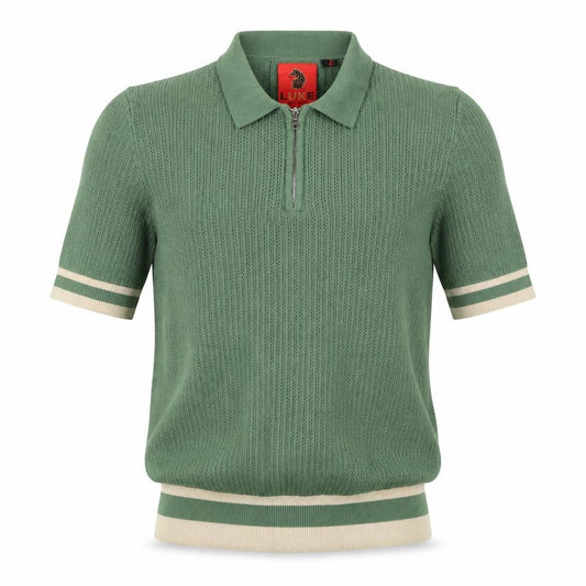 Luke Men's Green Medium Cotton Knit 1/4 Zip Short Sleeve Polo Shirt