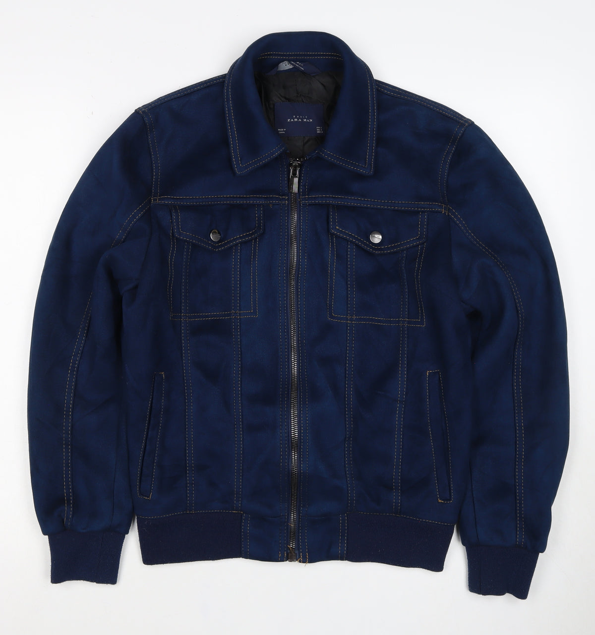 Zara Man Unisex Blue S Bomber Jacket Full Zip Collared Pockets