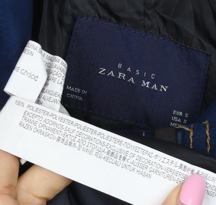 Zara Man Unisex Blue S Bomber Jacket Full Zip Collared Pockets