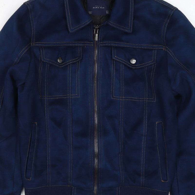 Zara Man Unisex Blue S Bomber Jacket Full Zip Collared Pockets