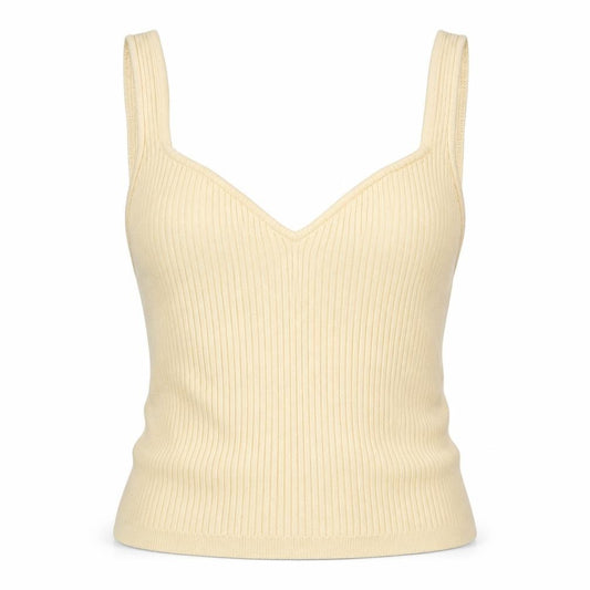 Mango Women Ivory S Ribbed Knit V-Neck Camisole Tank Top